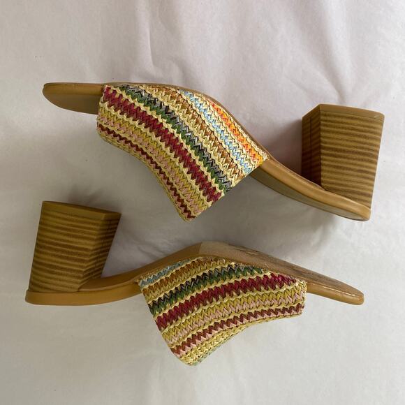 Seychelles Adapt Raffia Sandal Size 9 Natural Multi Color Slip On Stacked Heels - Picture 10 of 14